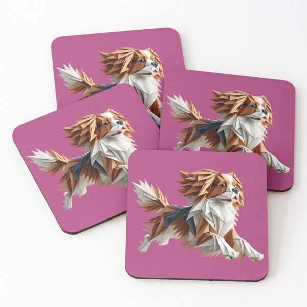 Item preview, cavalier king charles dog running 3d geometric origami, 3D polygonal illustration designed and sold by CutOriginalArt.