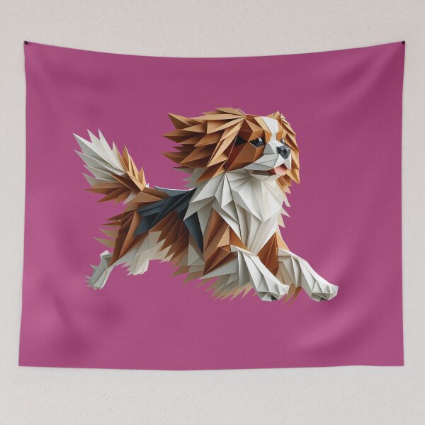 Item preview, cavalier king charles dog running 3d geometric origami, 3D polygonal illustration designed and sold by CutOriginalArt.