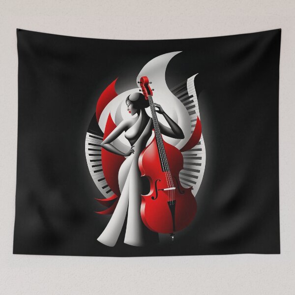 Item preview, Jazz Singer, Doble Bass and Piano in Black, White, and Red  designed and sold by Péter Pálffy.