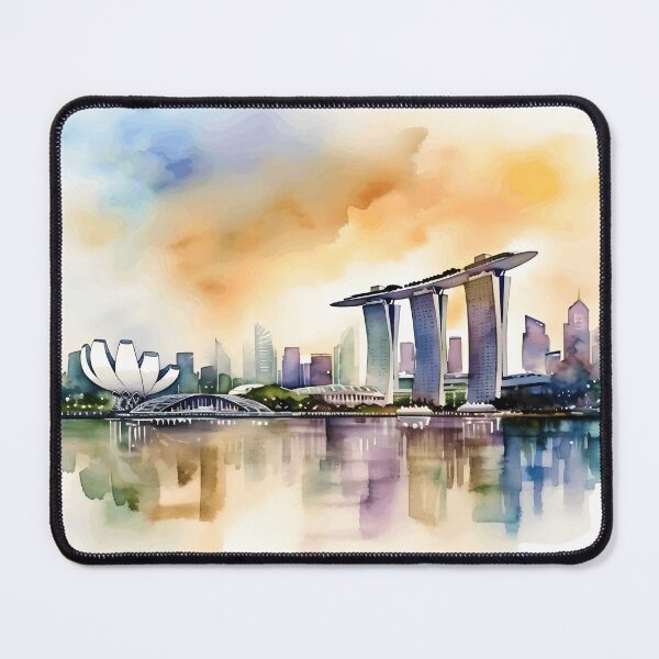 Item preview, Singapore, Marina Bay, watercolor painting, city landscape, Singapore art, Singapore Marina Bay souvenir designed and sold by SpettacolArte.