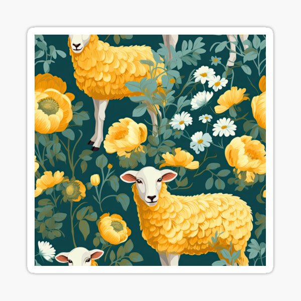 Spring Sheep and Yellow Roses Easter Print Sticker