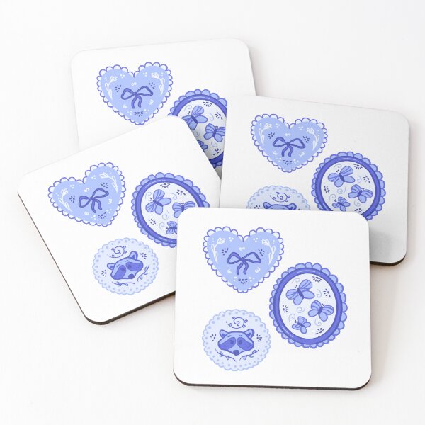 Item preview, Antique lace medallion in shades of blue, bow, butterflies and raccoon designed and sold by rizdrawings.