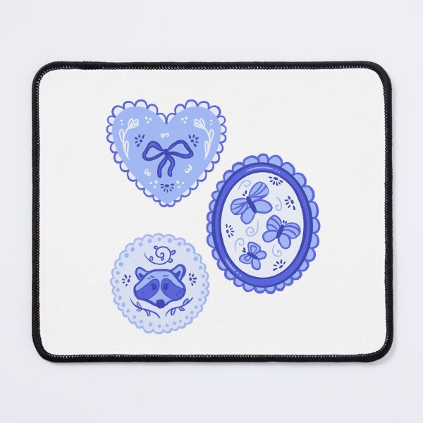 Item preview, Antique lace medallion in shades of blue, bow, butterflies and raccoon designed and sold by rizdrawings.
