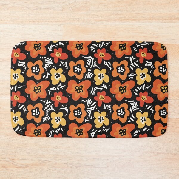 Item preview, Fun retro flowerpattern in 1970-style, with yellow,red, orange and black flowers designed and sold by marina63.