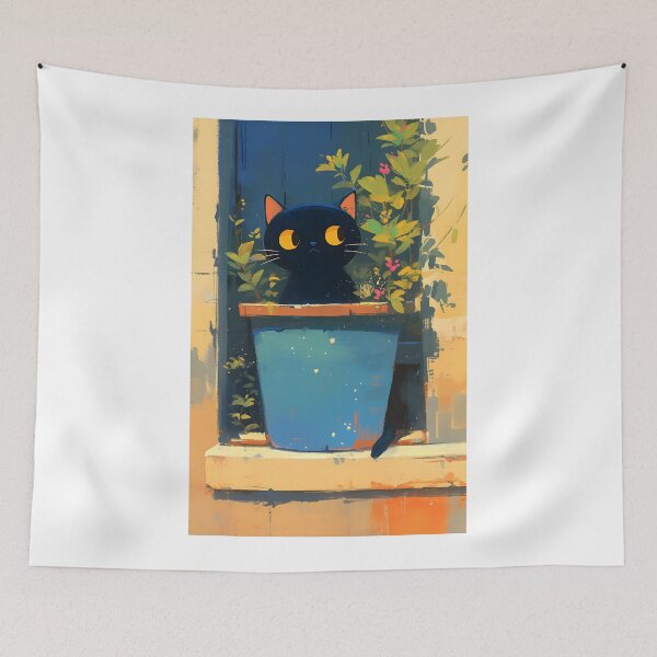 Item preview, Cute Black Cat Sitting In Flowerpot designed and sold by CoolMantras.