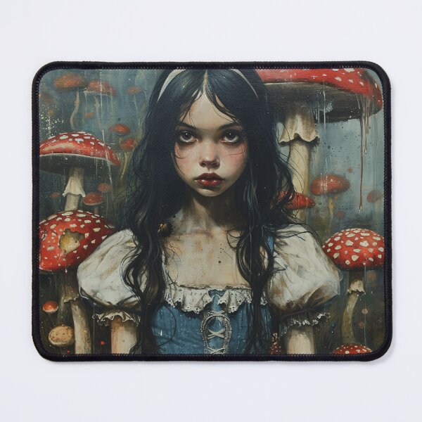 Item preview, Alice and red mushrooms - goblincore aesthetic - oil painting designed and sold by Fantasy Cache.