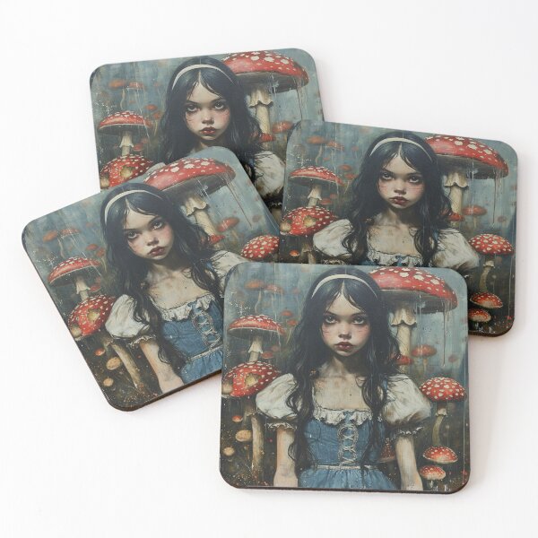 Item preview, Alice and red mushrooms -  goblincore aesthetic - oil painting  designed and sold by Fantasy Cache.