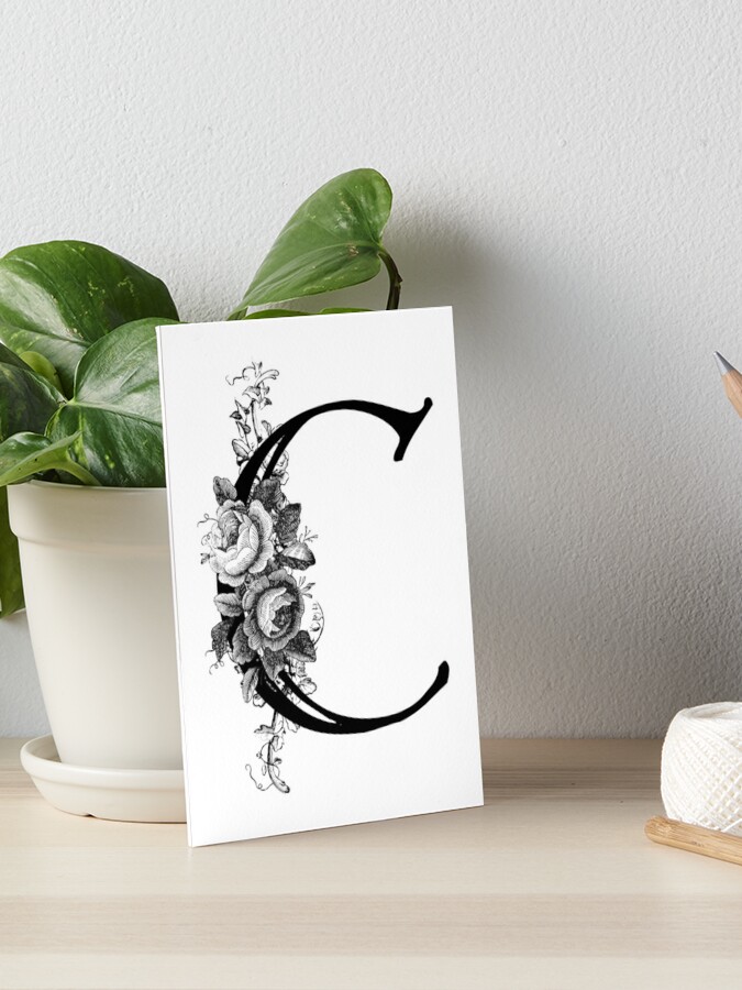 Monogram Letter C with Vintage Flower Graphic | Mounted Print