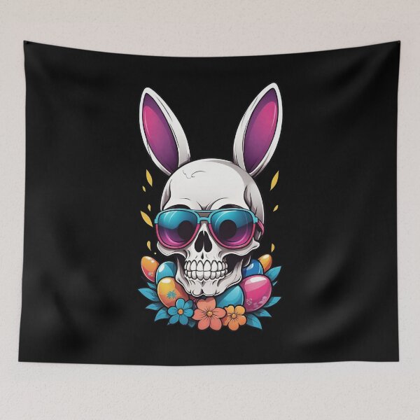 Item preview, Gothic Easter Skull with Bunny Kawaii Ears designed and sold by Tw1nsAIArt.