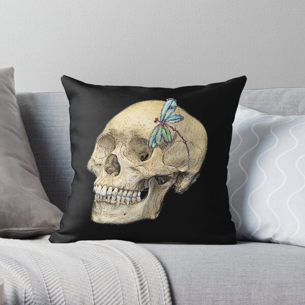 Skull & Dragonfly Throw Pillow