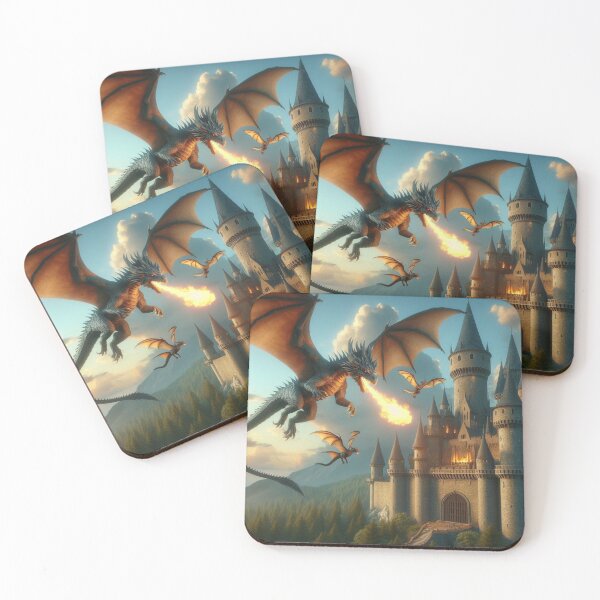 Item preview, Dragons flying over the castle. designed and sold by MyHappyArtShop.