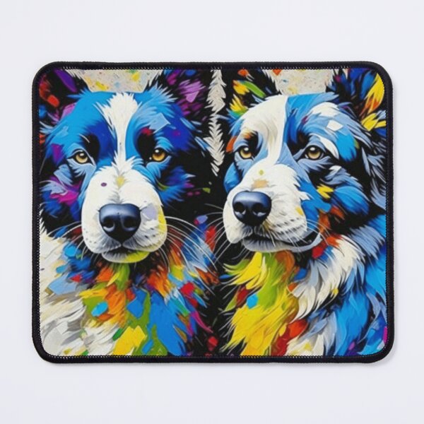 Artikelvorschau, Buntes Ölgemälde Border Collies entworfen und verkauft von NicolasGlowArt.