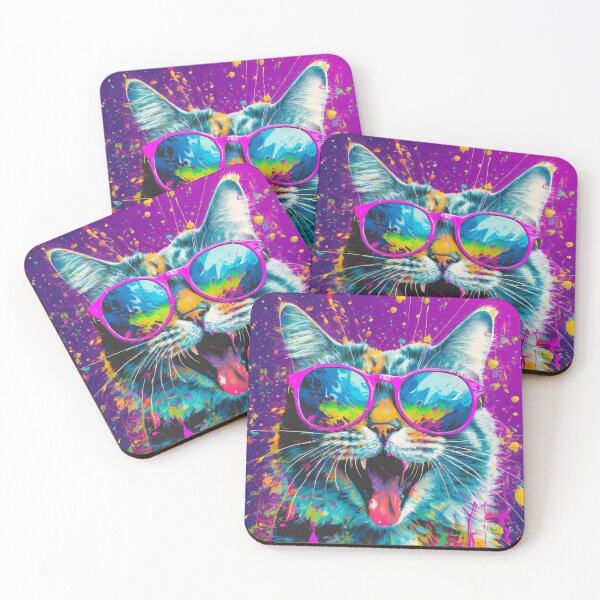 Item preview, Vibrant portrait of a cat wearing sunglasses and paint splattering effect designed and sold by mystiquelicorne.