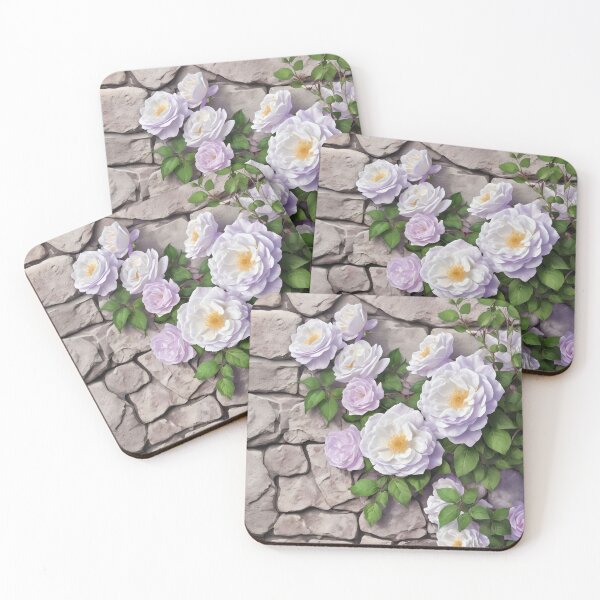 Item preview, WHITE AND LILAC CLIMBING ROSES ON STONE WALL 108 designed and sold by Ciervo Primavera.