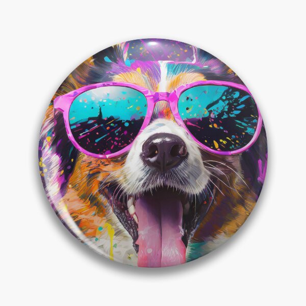 Item preview, Vibrant portrait of a cute dog wearing sunglasses and paint splattering effect designed and sold by mystiquelicorne.