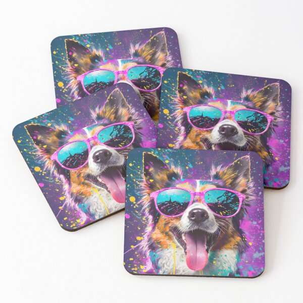Item preview, Vibrant portrait of a cute dog wearing sunglasses and paint splattering effect designed and sold by mystiquelicorne.