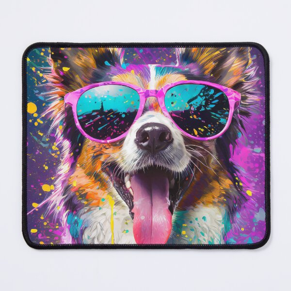 Item preview, Vibrant portrait of a cute dog wearing sunglasses and paint splattering effect designed and sold by mystiquelicorne.