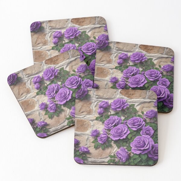 Item preview, Purple climbing roses on stone wall 105 designed and sold by Ciervo Primavera.