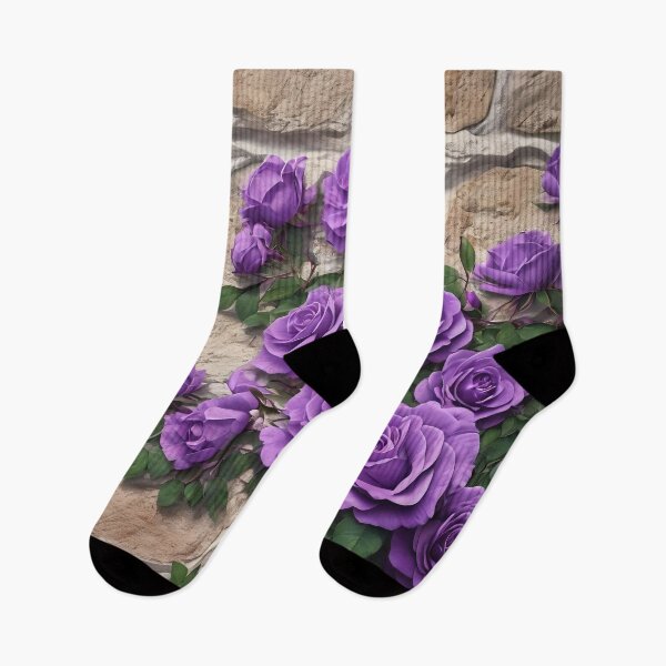 Item preview, Purple climbing roses on stone wall 105 designed and sold by Ciervo Primavera.