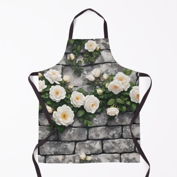 Item preview, White climbing roses on stone wall 104 designed and sold by Ciervo Primavera.