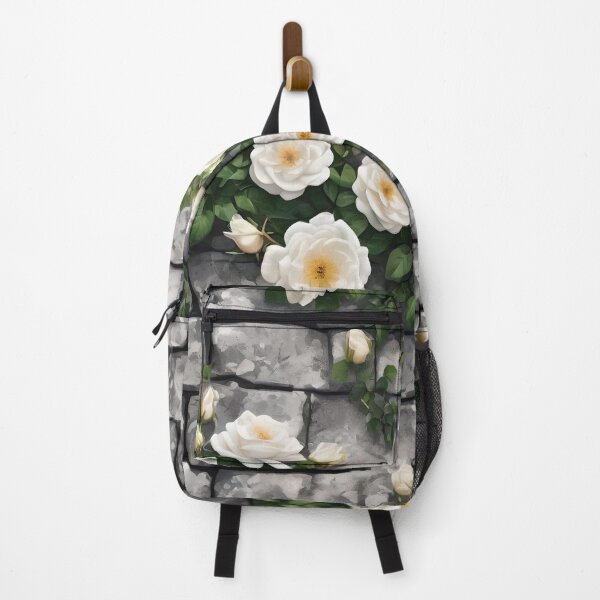Item preview, White climbing roses on stone wall 104 designed and sold by Ciervo Primavera.