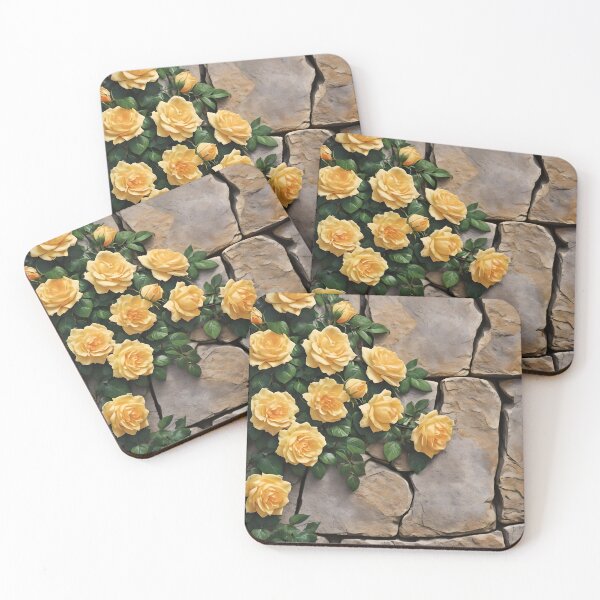 Item preview, YELLOW CLIMBING ROSES ON STONE WALL 102 designed and sold by Ciervo Primavera.