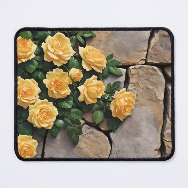 Item preview, YELLOW CLIMBING ROSES ON STONE WALL 102 designed and sold by Ciervo Primavera.