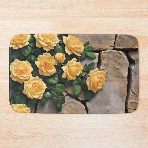 Item preview, YELLOW CLIMBING ROSES ON STONE WALL 102 designed and sold by Ciervo Primavera.