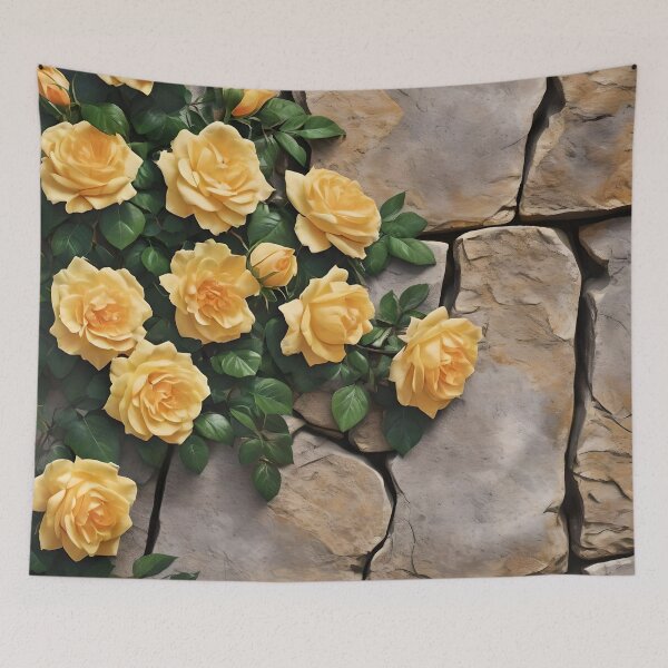 Item preview, YELLOW CLIMBING ROSES ON STONE WALL 102 designed and sold by Ciervo Primavera.