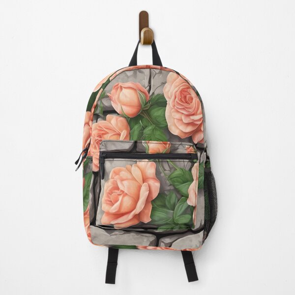 Item preview, PEACH CLIMBING ROSES ON STONE WALL 101 designed and sold by Ciervo Primavera.