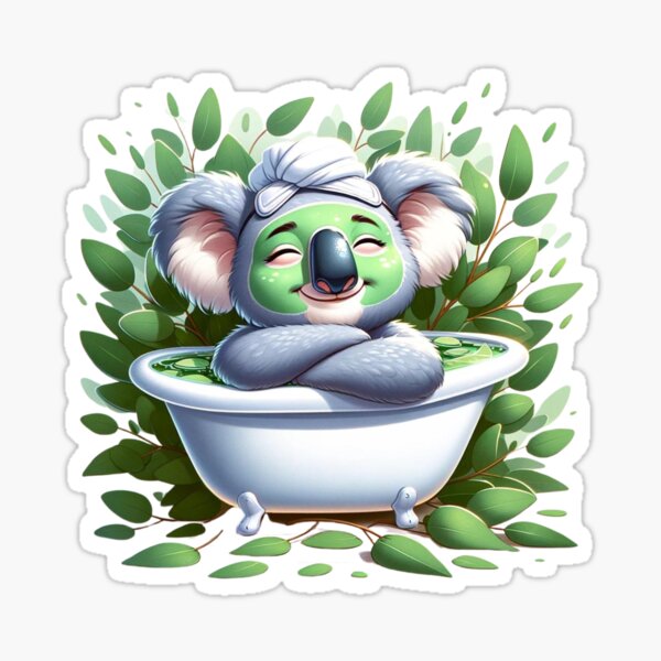 Item preview, Koala Enjoying a Relaxing Bath Among Eucalyptus Leaves Illustration designed and sold by vk09.