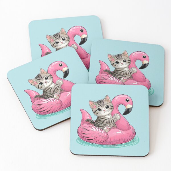 Item preview, Sweet and cute kitty in a pink flamingo float designed and sold by Artquinox.