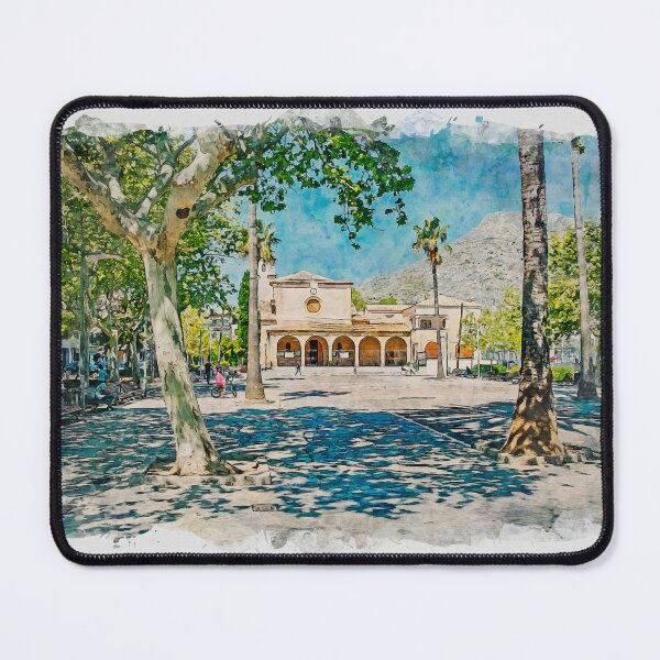 Item preview, Puerto Pollensa Square Mallorca Watercolour Effect designed and sold by GG WALL ART.