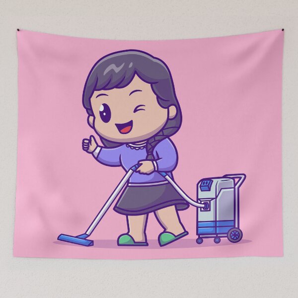 Item preview, Sparkling Clean: Cute Girl with Vacuum Cleaner" designed and sold by hjian8219.