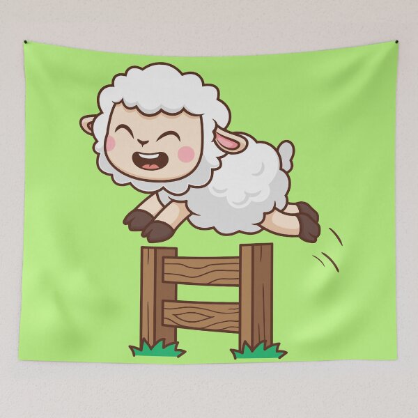 Item preview, Leap of Joy: Cute Sheep Jumping Fence designed and sold by hjian8219.