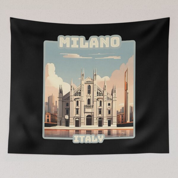 Item preview, Vintage retro Architectural landscape of Milano, Italy. Beautiful travel design. designed and sold by Unitepeople.