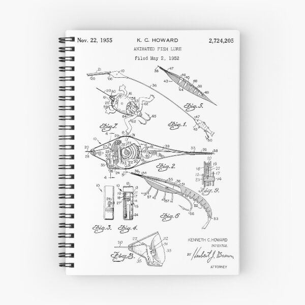 Artikelvorschau, Animierte Fischköder-Patent-Blaupause auf weißem Hintergrund entworfen und verkauft von Peek-Designs.