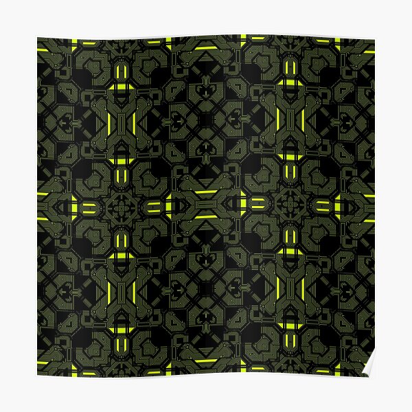 Black Yellow Techno Lines Pattern Poster
