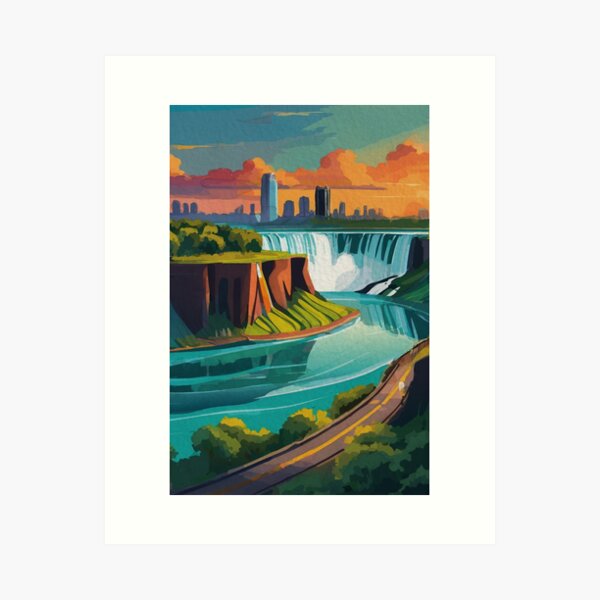 Aperçu de l'œuvre Niagara Falls Beau paysage Sunset Canada créée et vendue par TheJoeyStudio.
