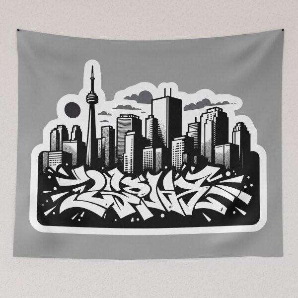 Item preview, Toronto Graffiti Skyline (Black and White) designed and sold by PinUpPizzazz.