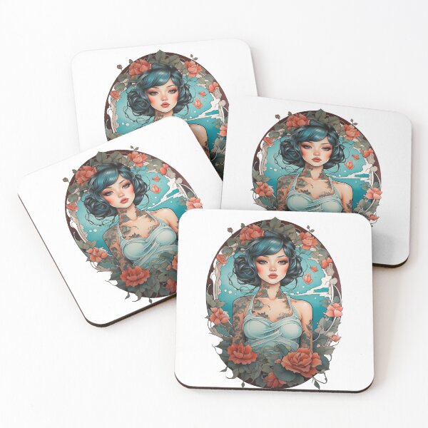 Item preview, Beautiful girl,Portrait,tattoo girl,floral sketch designed and sold by PrintMystique.