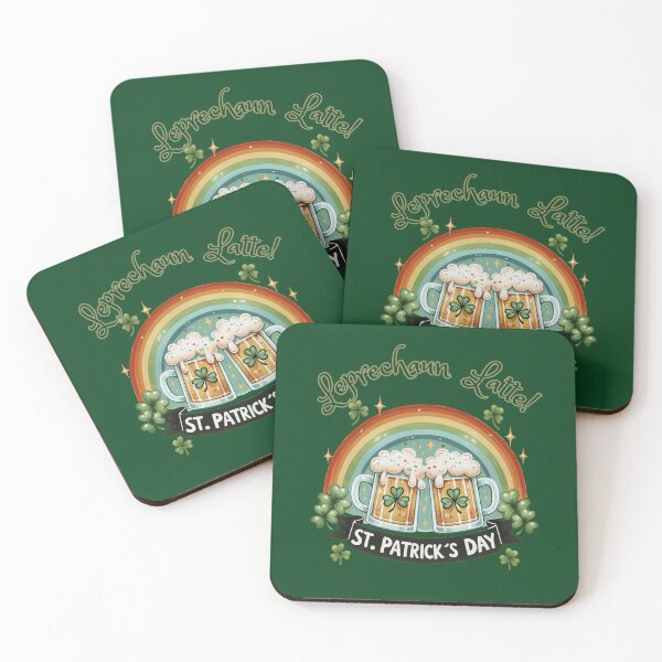 Item preview, Green background with Clover leaf and beer Mug-    leperchaun Latte with St. Patrick's Day designed and sold by mndesignworx.