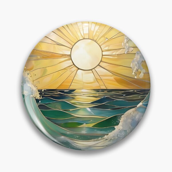 Item preview, Sunburst Stained Glass Effect Sun and Sea and Waves designed and sold by Frogs All Mighty  & Friends.