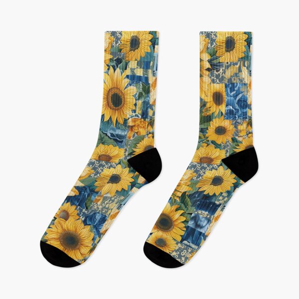 Item preview, Golden Sunflower Symphony - Artistic Patchwork Fabric Print designed and sold by Nicholas Panek.