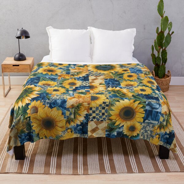 Item preview, Golden Sunflower Symphony - Artistic Patchwork Fabric Print designed and sold by Nicholas Panek.