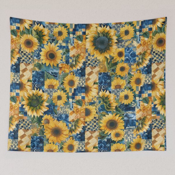 Item preview, Golden Sunflower Symphony - Artistic Patchwork Fabric Print designed and sold by Nicholas Panek.