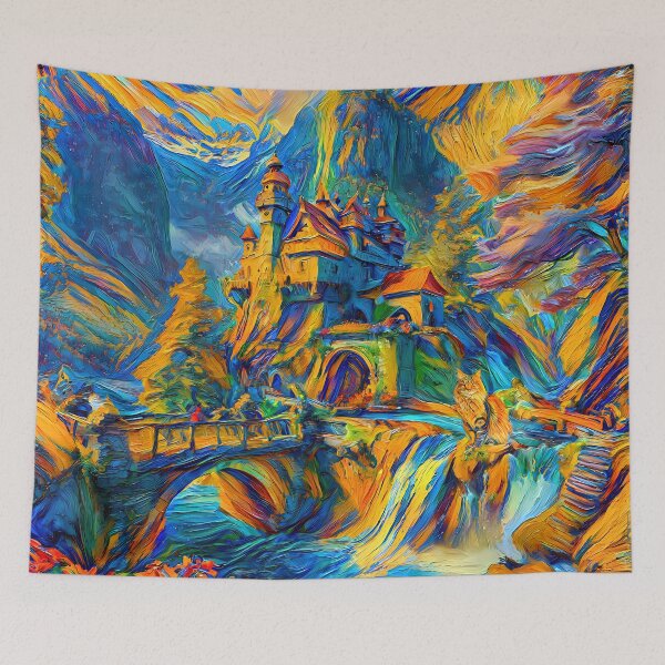 Item preview, Stylised castle and cat. DeepDream designed and sold by blackhalt.