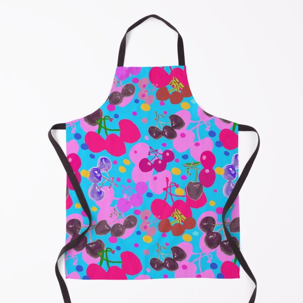 Item preview, Colorful Cherries Photography with Yellow, Blue, and Pink PolkaDots on Blue Background - Repeating pattern designed and sold by Victoria Rose.