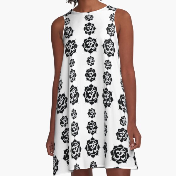 Super Aum Emanation White on Black A-Line Dress
