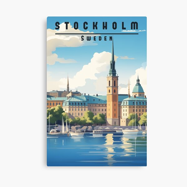 Item preview, Vintage travel poster Stockholm - Experience the beauty of a Scandinavian pearl! designed and sold by StrasserArt.